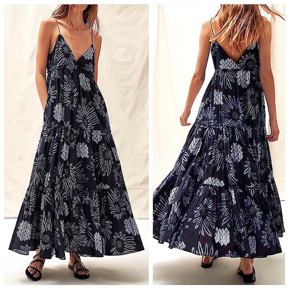New Figue Julianne Maxi Dress in Daisy Midnight Navy Size S